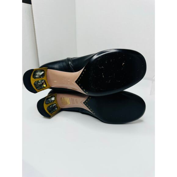 Gucci Black Calfskin Leather Knee-High Boots w Crystal Embellished Heels EU 36.5 - Picture 10 of 16